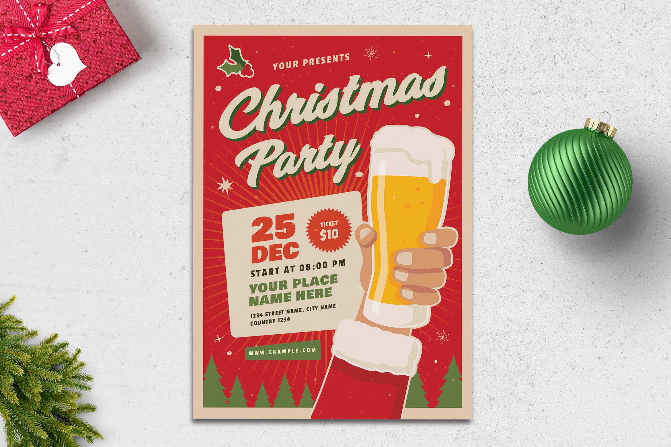 复古设计风格圣诞啤酒节海报传单模板 Retro Christmas Flyer插图