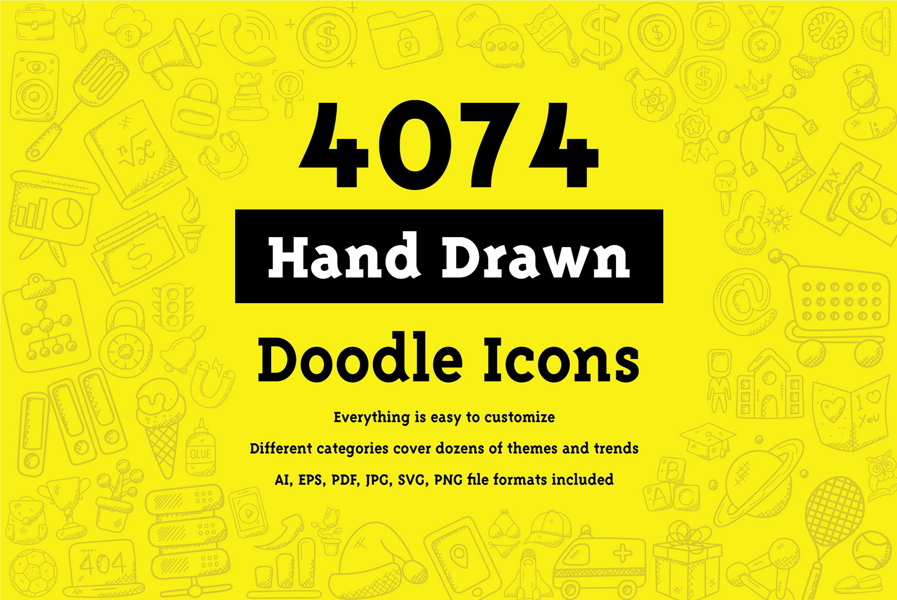 4074枚纯手工绘制涂鸦图标合集 4074 Hand Drawn Doodle Icons插图