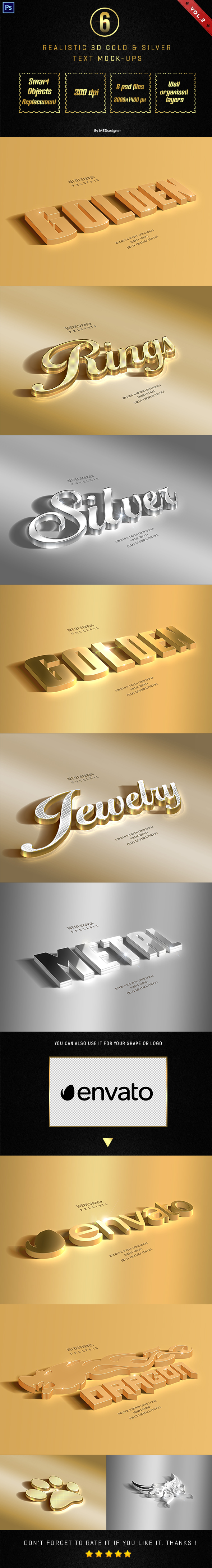 黄金和白银质感的3D字体设计[psd]插图