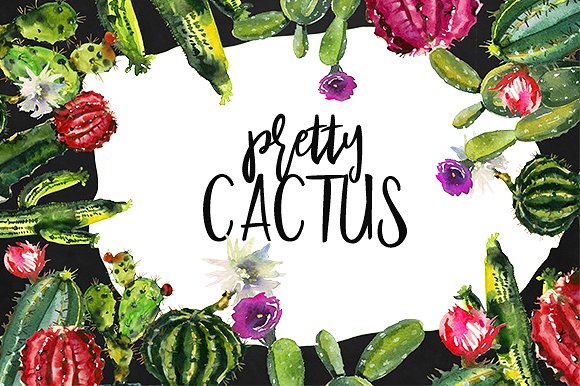 仙人掌水彩剪贴画 Pretty Cactus Watercolor Clipart Set插图3