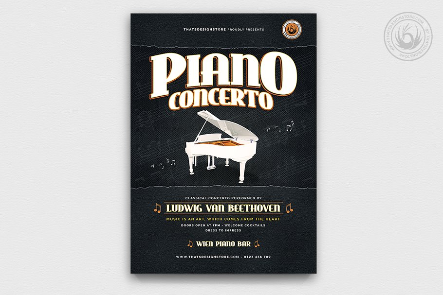 钢琴音乐演奏会海报传单PSD模板V.4 Piano Concerto Flyer PSD V4插图(1)