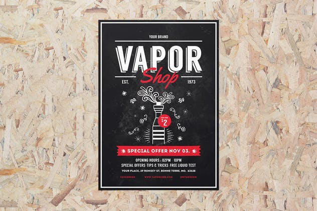 电子烟配件烟油促销活动海报模板 Vape Shop Flyer Menu插图1