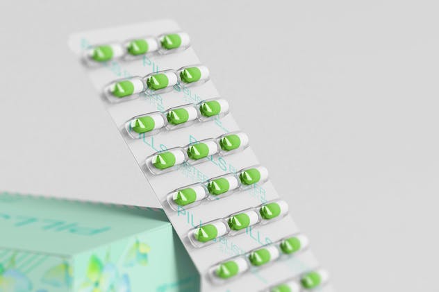 胶囊药物纸盒包装样机 Pills Blister/ Paper Box Mockup插图(9)