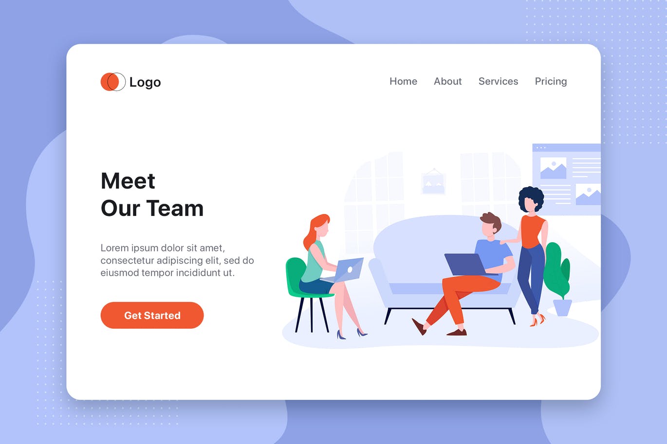 团队介绍网站首页设计概念插画 Meet our team flat web template for Landing page插图