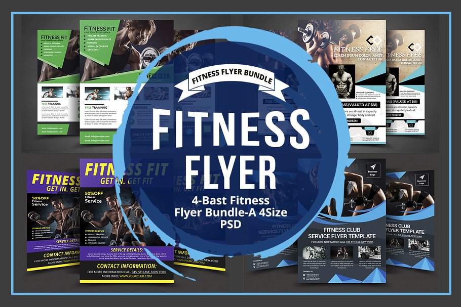 健身房俱乐部宣传海报设计模板 Body Fitness Gym Flyer Bundle插图