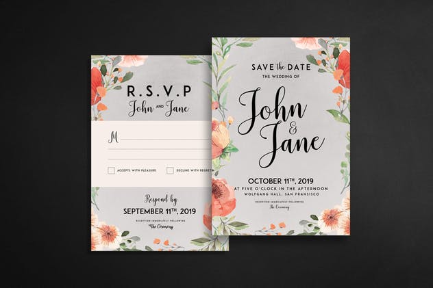 现代复古风格婚礼婚宴邀请函设计套装 Modern-Vintage Wedding Suite invitation插图(1)