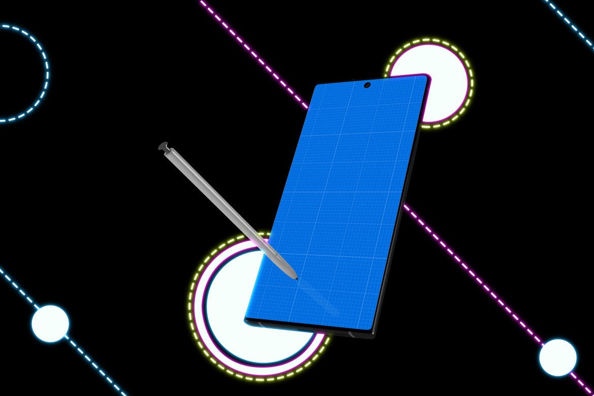 酷黑背景三星智能手机Note 10多角度屏幕预览样机模板 Neon Note 10 MockUp插图(10)