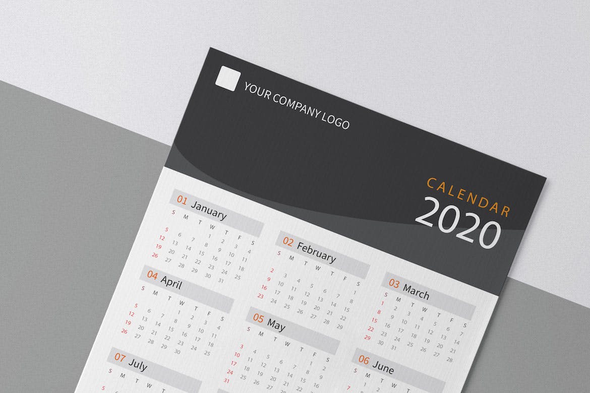 素色设计风格2020日历年历设计模板 Creative Calendar Pro 2020插图(1)