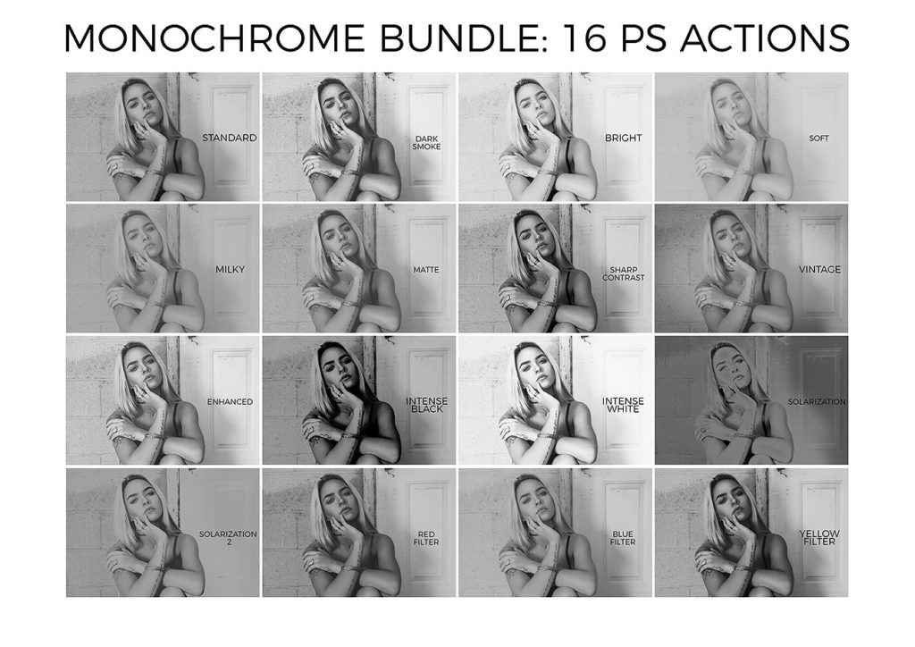 ﻿﻿高品质黑白图像PS动作 Monochrome Bundle: 16 PS Actions插图