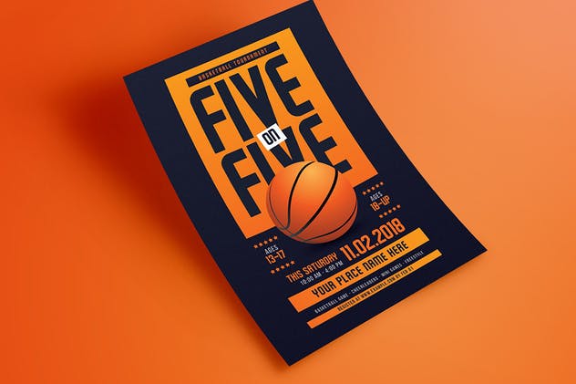 篮球比赛活动体育传单海报模板 5 On 5 Basketball Tournament Flyer插图(3)