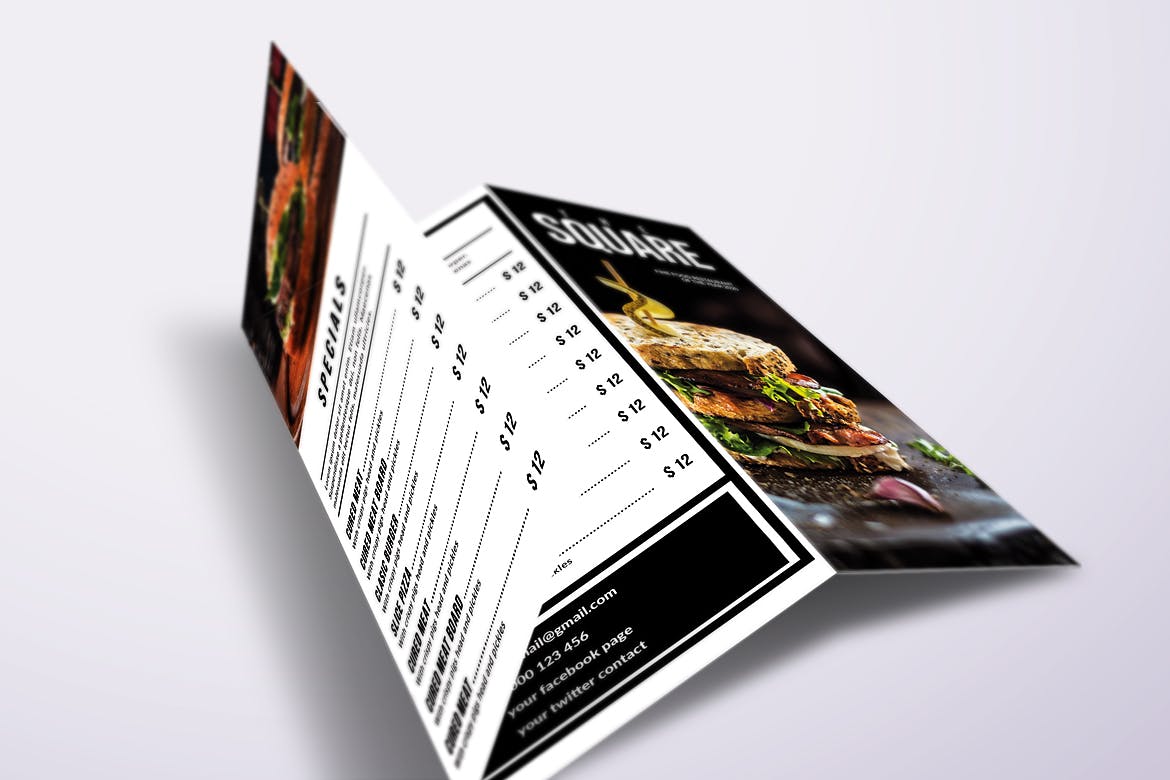 经典极简三折页A4&美国信纸大小餐厅菜单模板 Classic Minimal Trifold A4 & US Letter Food Menu插图(1)