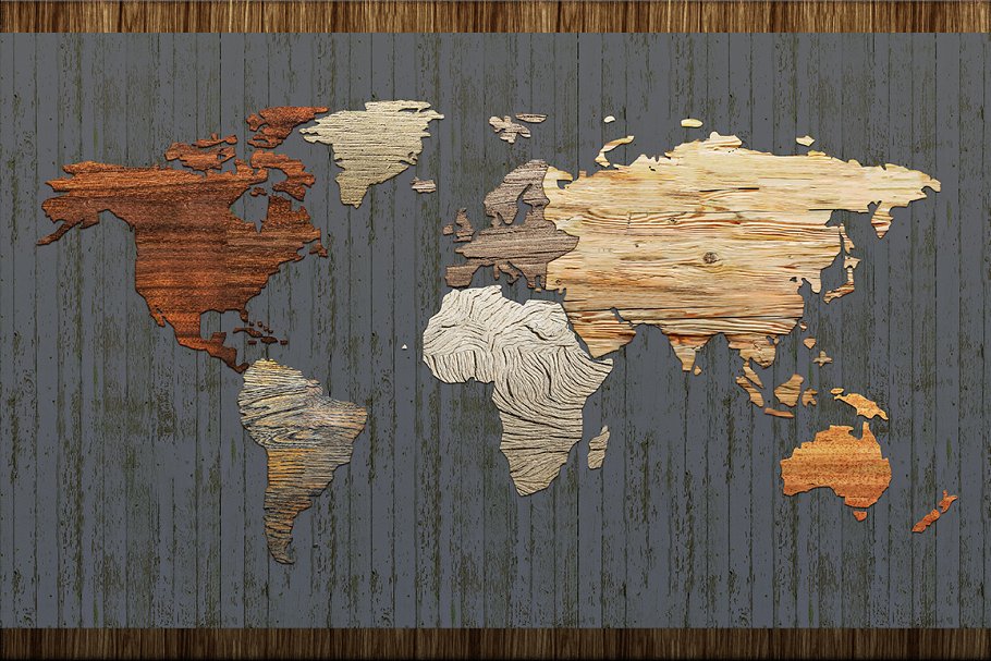 木纹创意世界地图设计图形素材 Wood Texture World Maps插图4