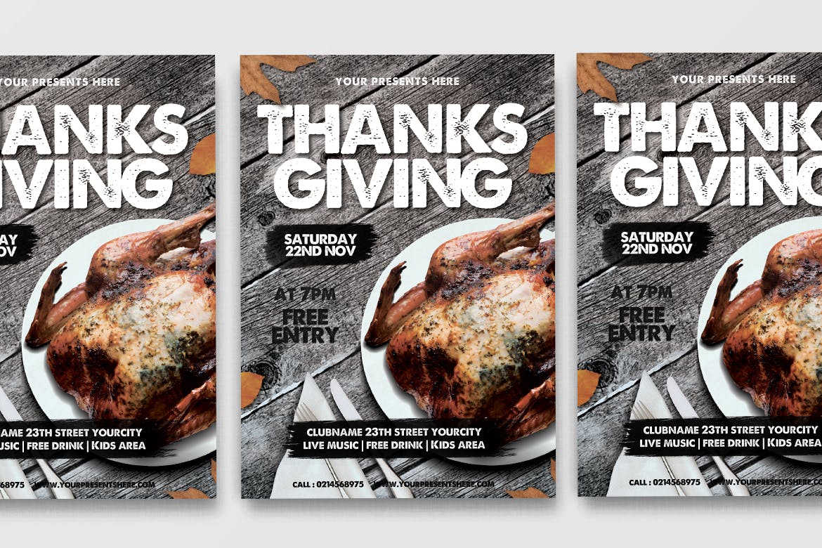 手绘枫叶装饰感恩节庆祝活动海报传单模板 Thanksgiving Flyer插图(1)