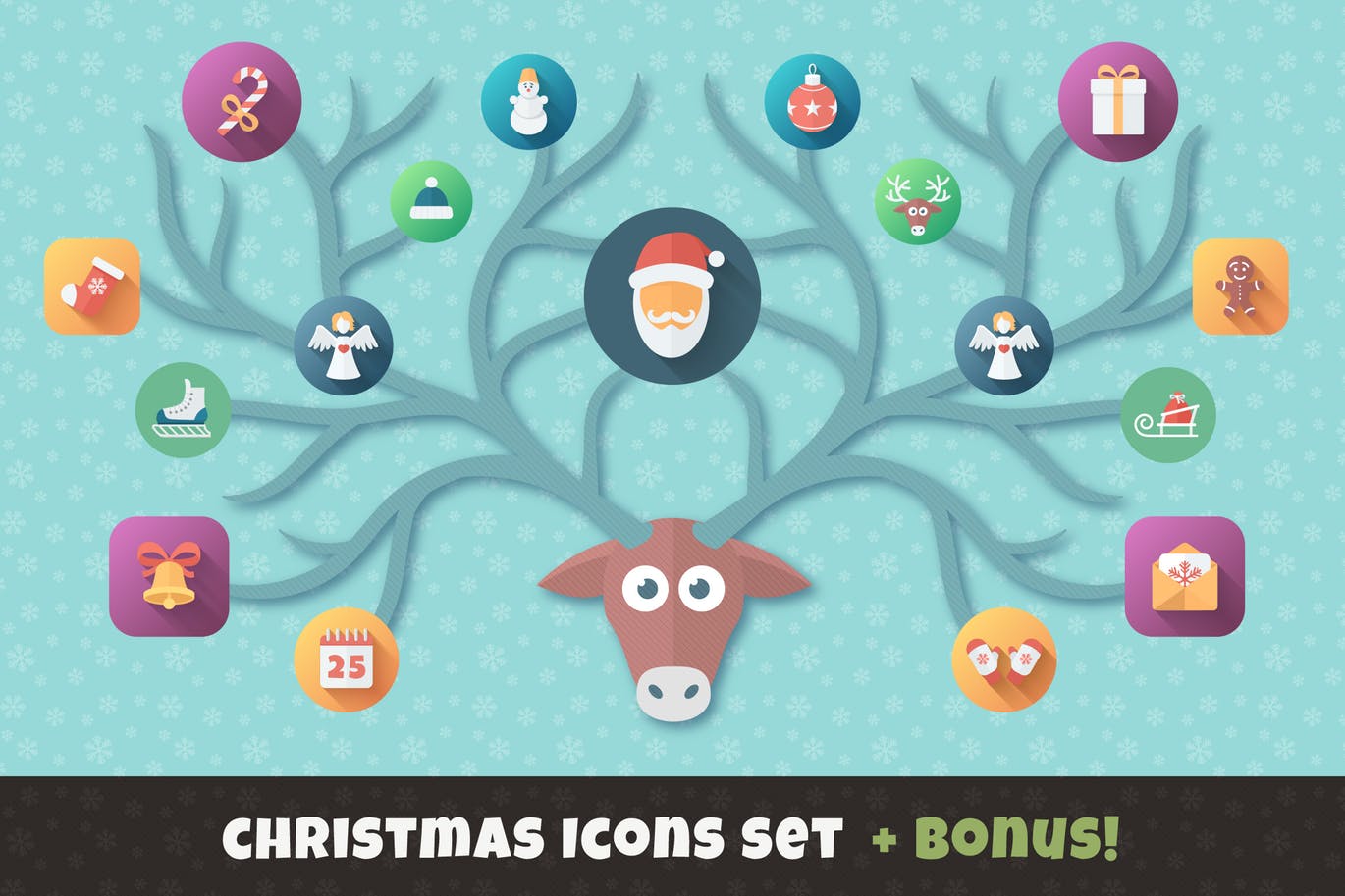 扁平设计风格圣诞节主题矢量素材包 Christmas Flat Set | Vector Icons Bundle插图