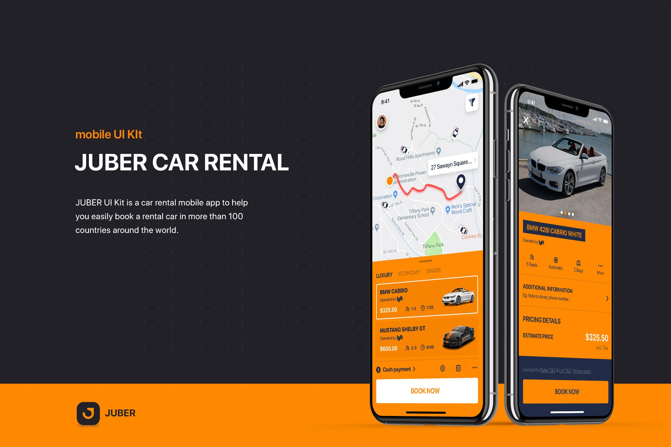 打车软件APP应用UI设计套件 JUBER – Car rental mobile UI Kit插图