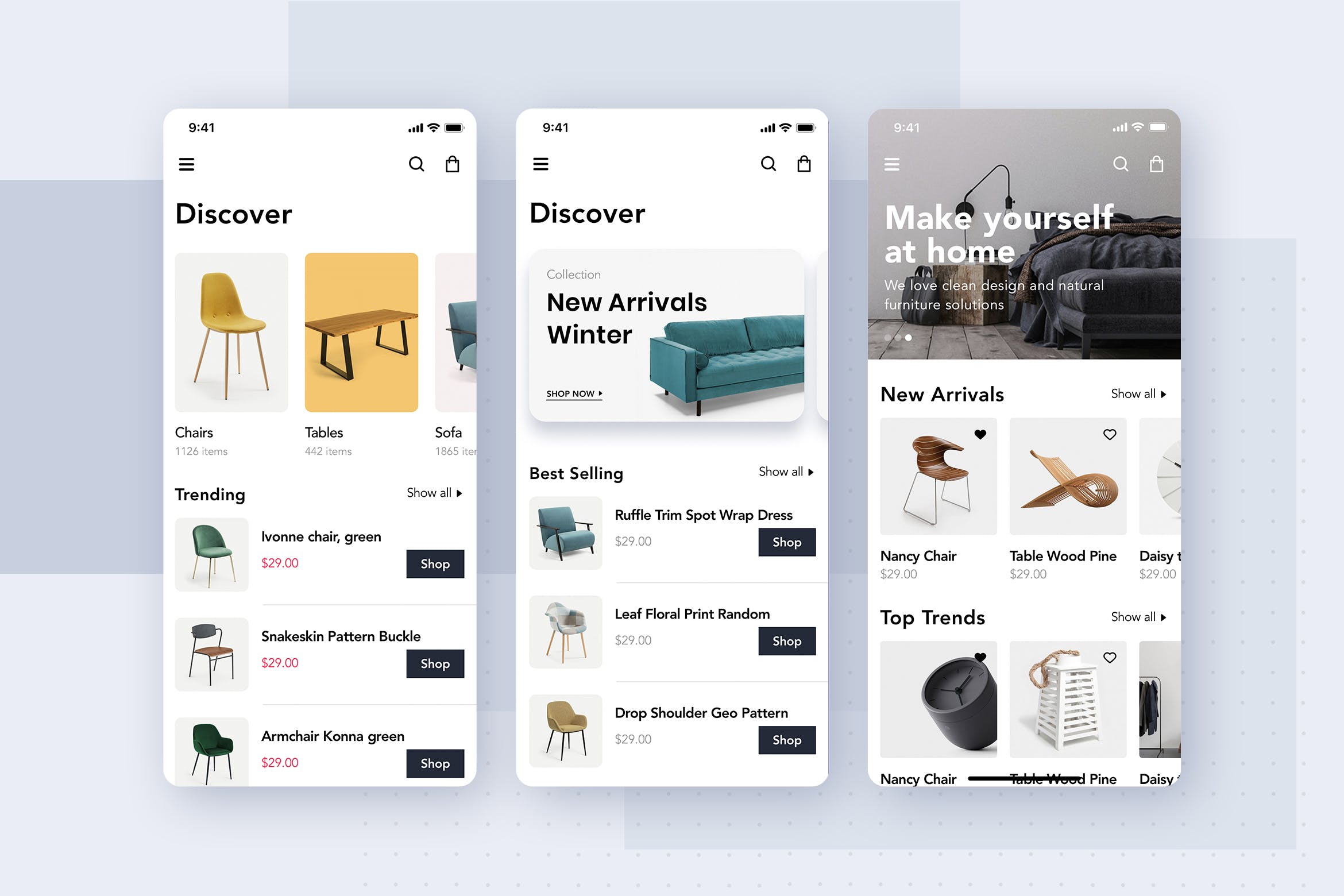 北欧家具APP商城界面设计模板素材 Furniture Shop Mobile App UI Concept插图