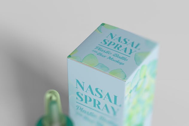 滴鼻瓶外观及包装设计样机模板 Nasal Spray Clear Bottle With Box Mockup插图(8)