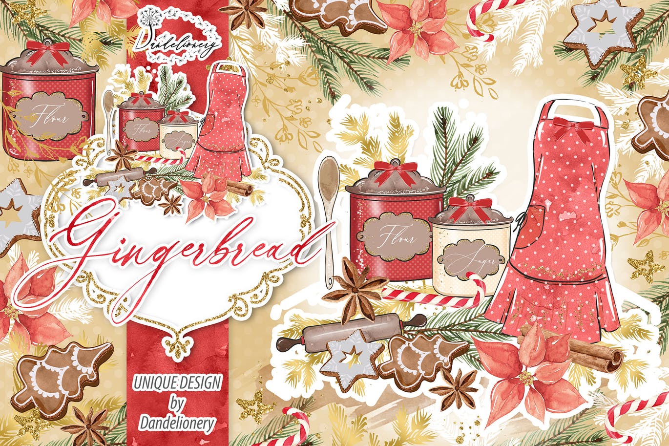 圣诞节节日主题水彩手绘剪贴画PNG素材 Christmas Gingerbread design插图