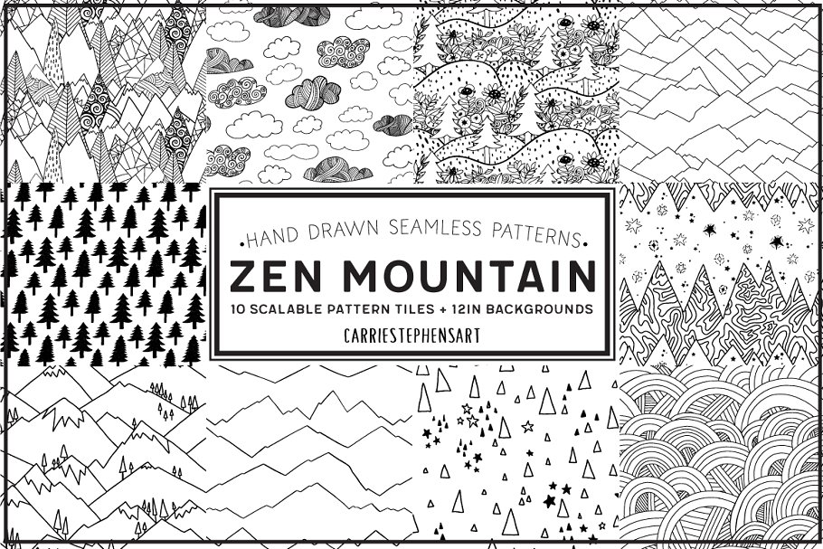 手绘山脉山岭图案纹理 Mountain Line Pattern Repeats插图7