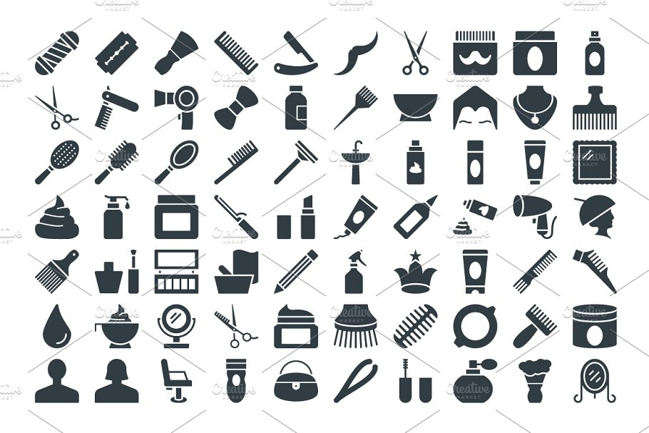 100+美发工具沙龙发廊矢量ico图标 100+ Hair Salon Vector Icons+插图(1)