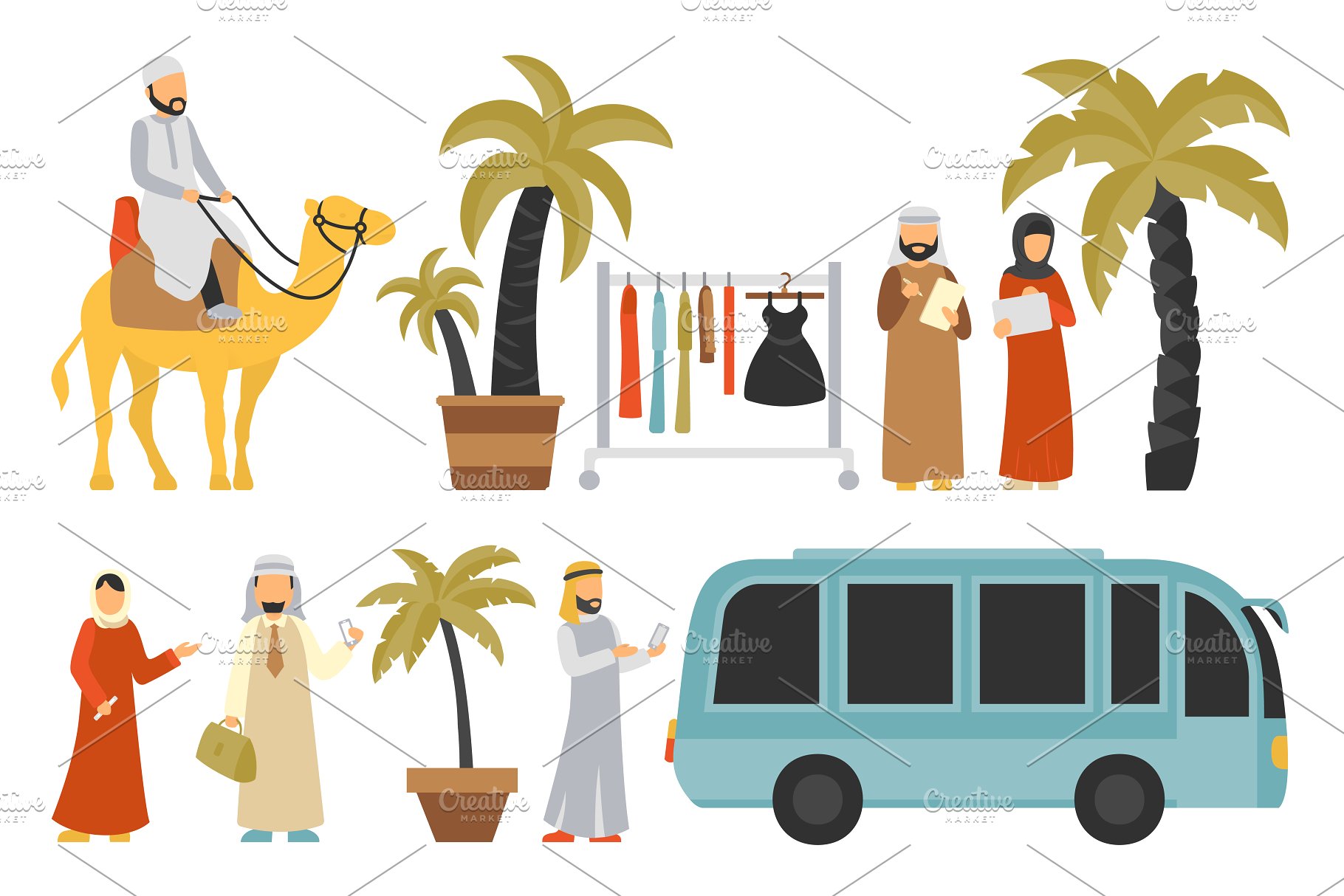 迪拜人物风情扁平化设计插画 Dubai – flat people set插图(16)