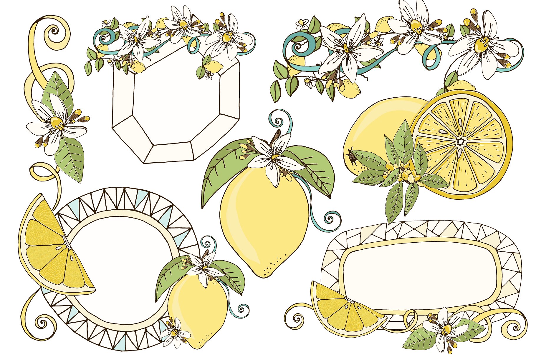 新鲜夏天柠檬插图合集 Lemons, Summer Fruit Illustrations插图(2)