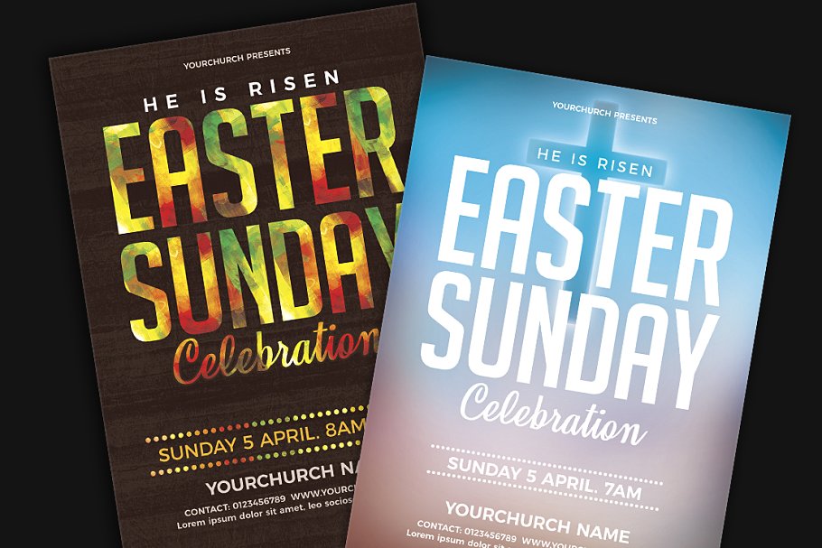 复活节派对活动宣传单设计模板 Easter Sunday Flyer Poster插图(1)