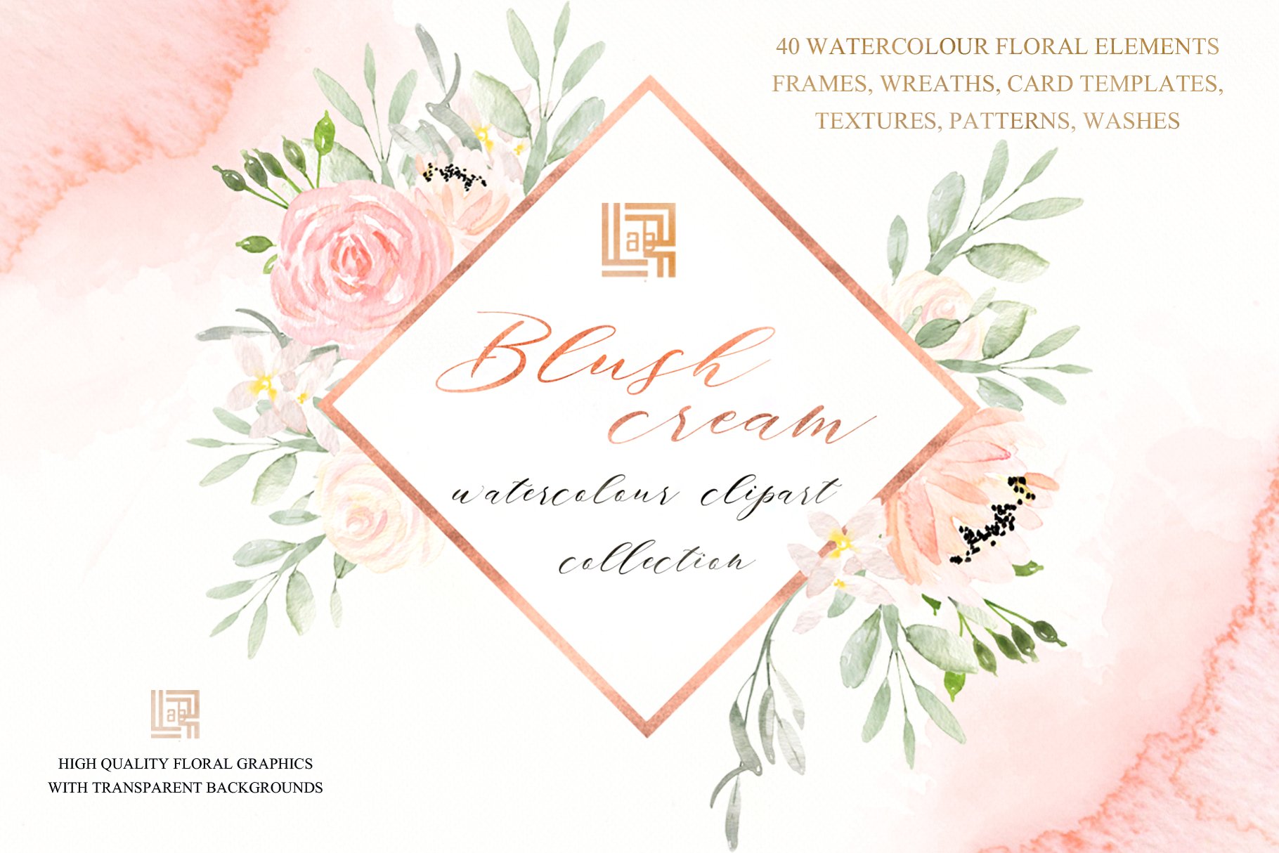 胭脂红水彩花卉水彩 Blush cream. Femenine flowers插图(16)