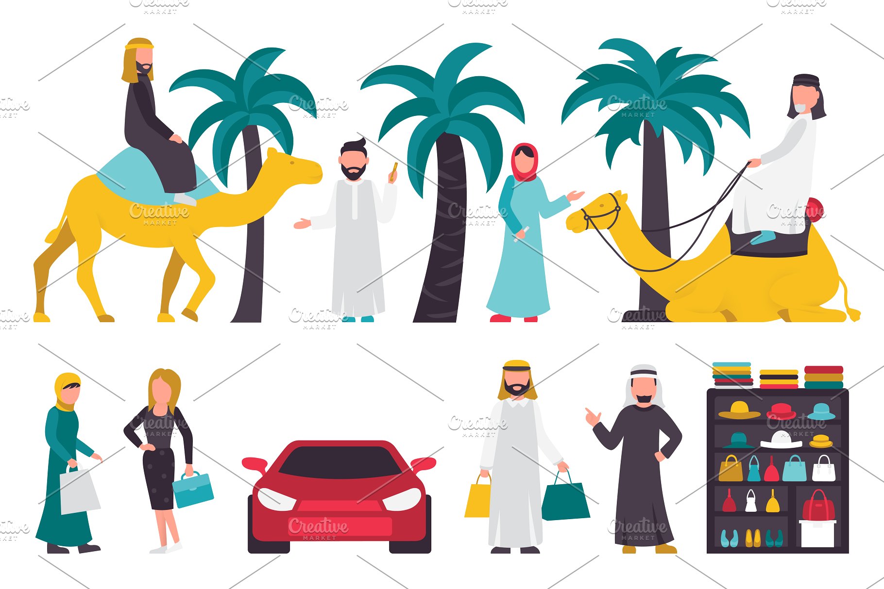 迪拜人物风情扁平化设计插画 Dubai – flat people set插图(10)