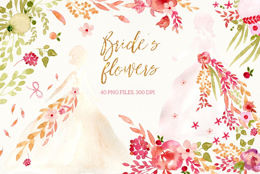 浪漫水彩掉落花瓣元素 Bride’s Flowers插图