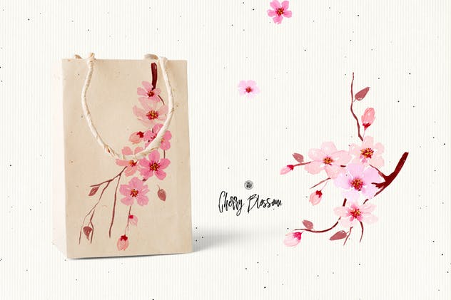 樱花水彩手绘插画设计素材 Cherry Blossom Flowers插图2