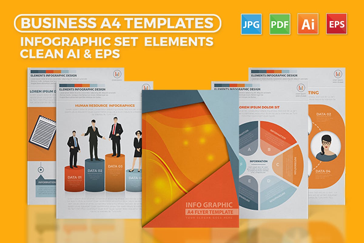 商业策划/业务数据信息图表元素设计模板 Business Infographics A4 Template Design插图