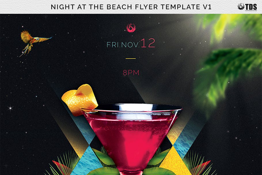 海滩之夜宣传海报PSD传单模板V.1 Night at The Beach Flyer PSD V1插图(6)