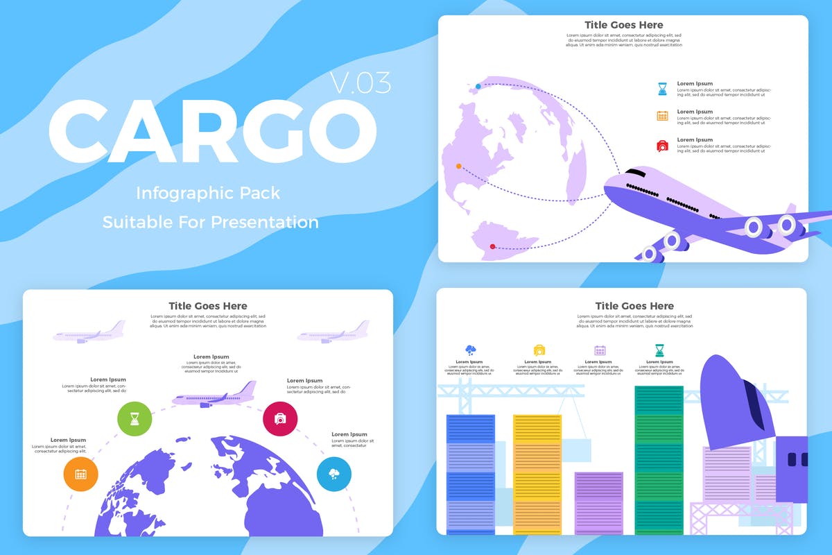 空运物流服务概念插画信息图表矢量模板v3 Cargo v3 – Infographic插图