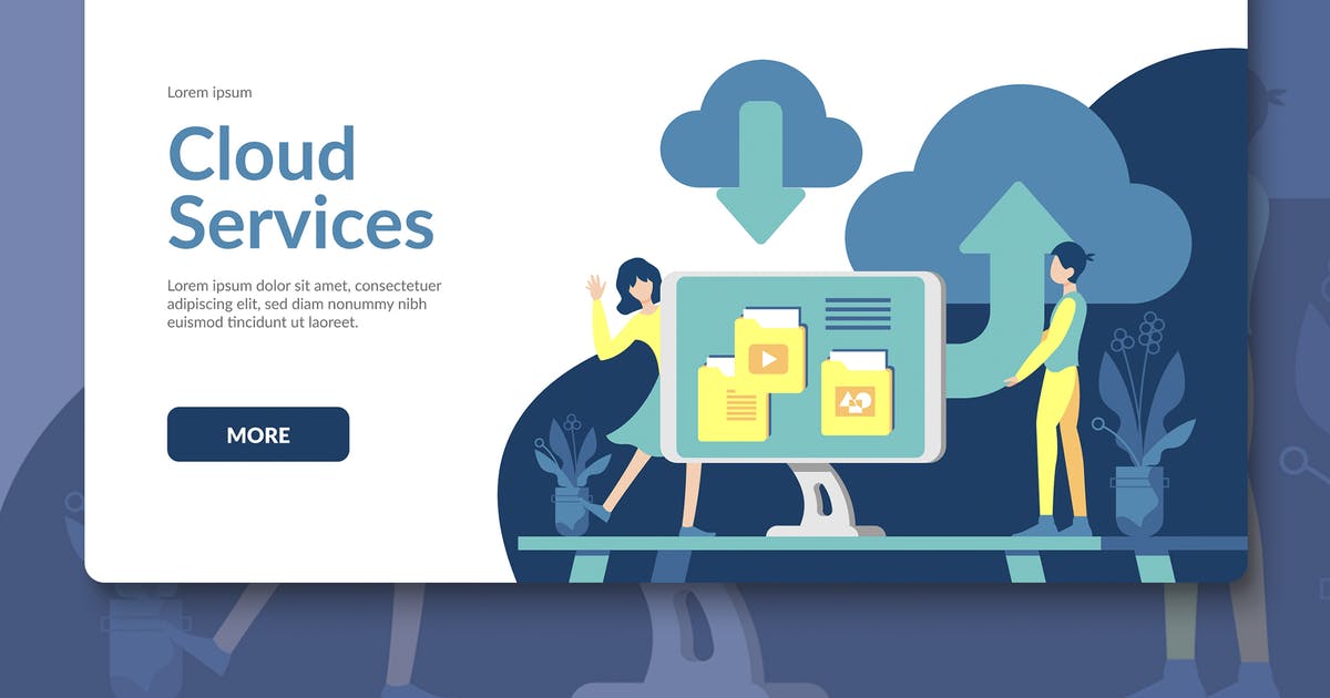 云服务数据存储插画网站着陆页设计模板 Cloud Service Landing Page Template插图