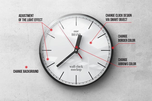 逼真圆形传统指针挂钟样机 Wall Clock Mockup插图(1)