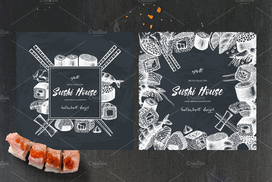 寿司&海鲜矢量插画素材 Vector Sushi & Seafood Set插图3