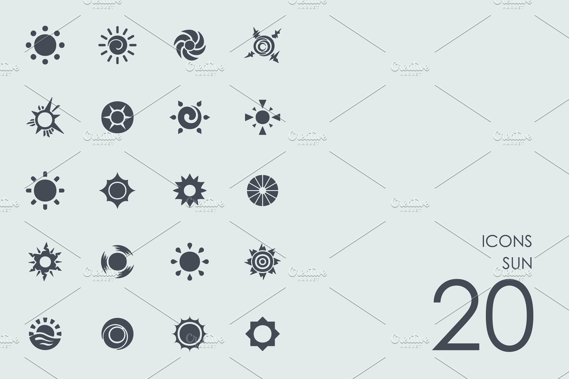 各种形状风格的太阳图标 Sun icons插图