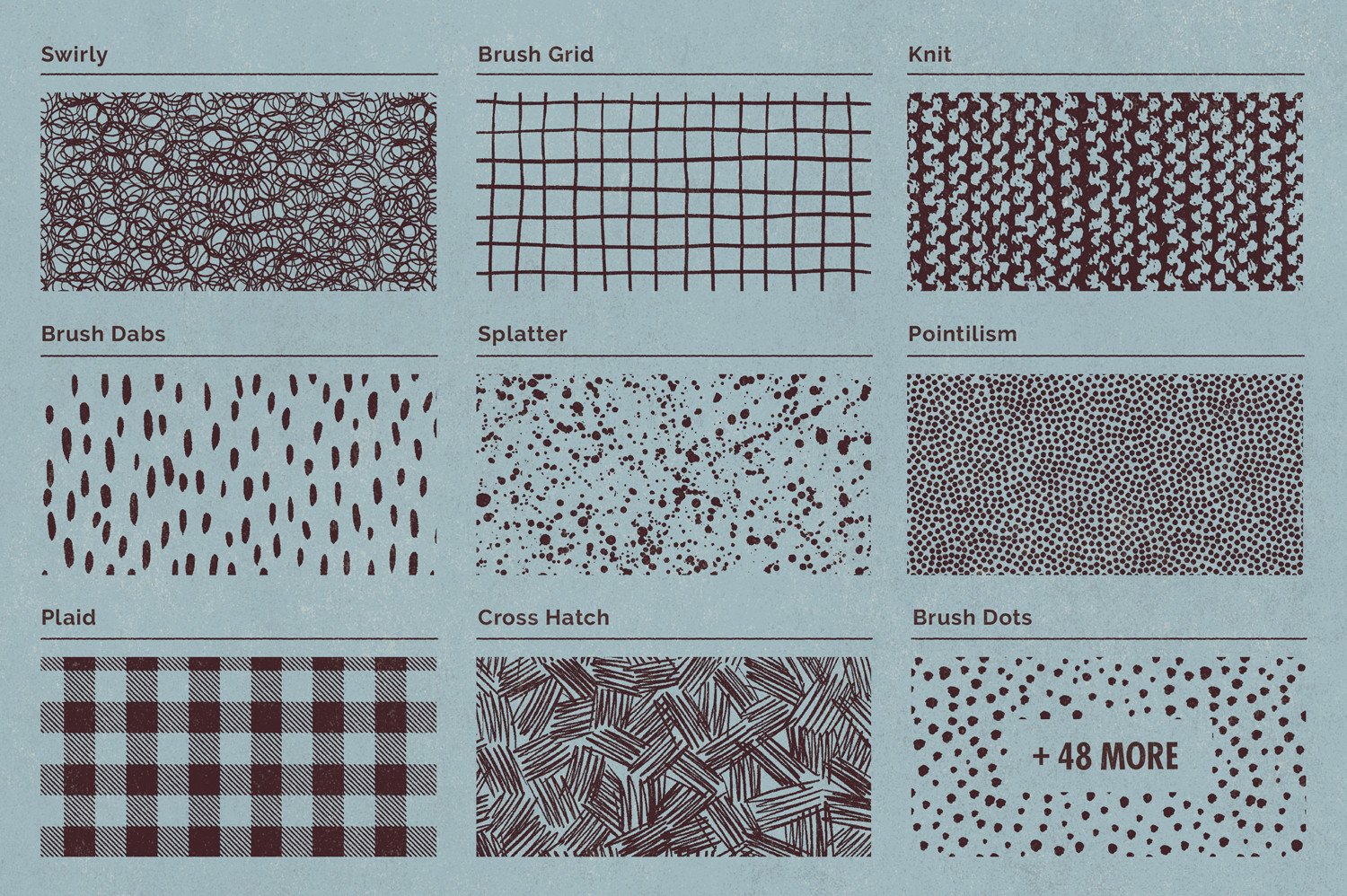 70年代转印凹模样板图案纹理&PS笔刷套装 LITHOTONE Distressed Pattern Brushes插图(5)