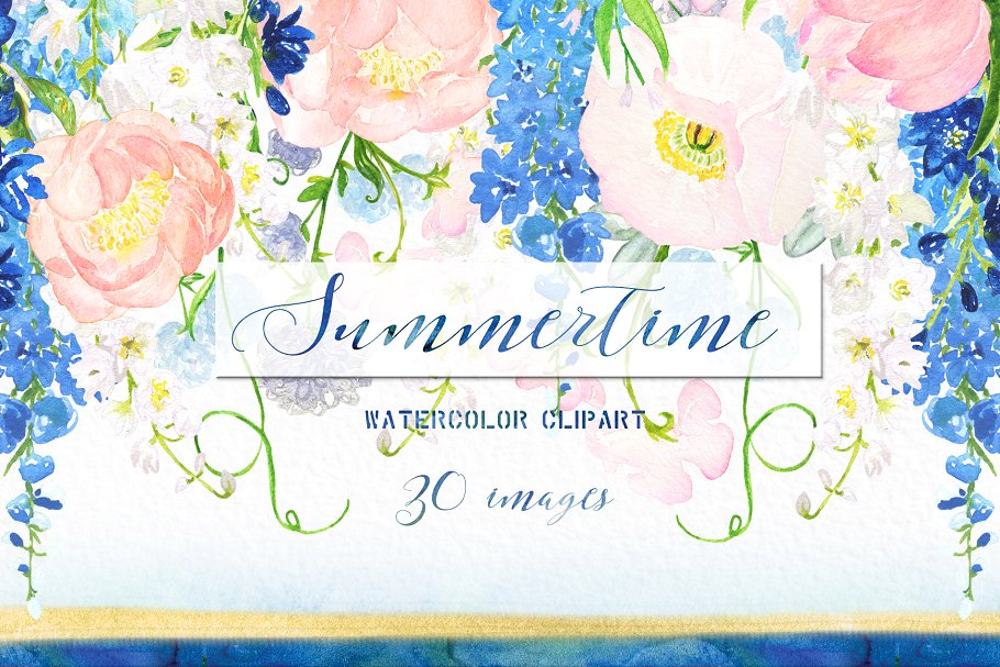 夏季嫩粉色水彩画插画 Summertime soft pink watercolor插图(1)