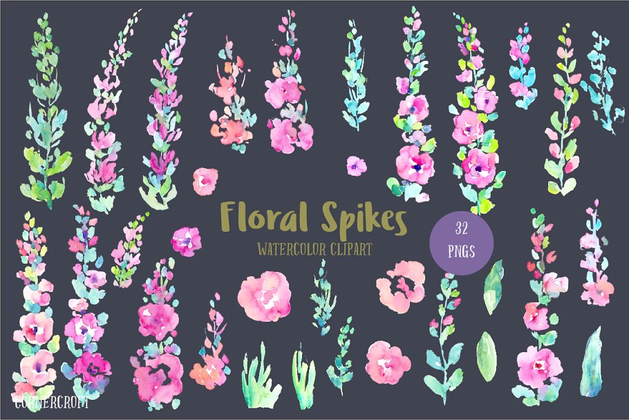 水彩花卉插画设计套件 Watercolor Design Kit Floral Spikes插图2