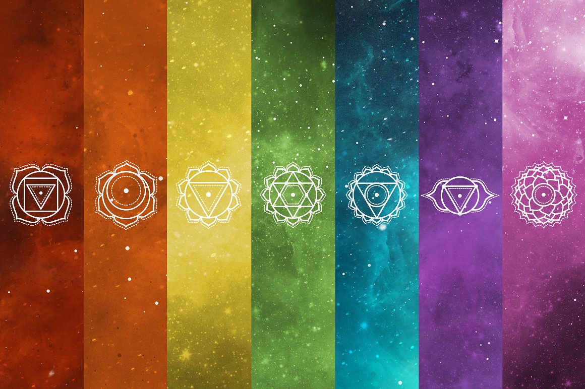 瑜伽精神文化符号矢量图形素材 Chakra Symbols Vector Set插图(2)