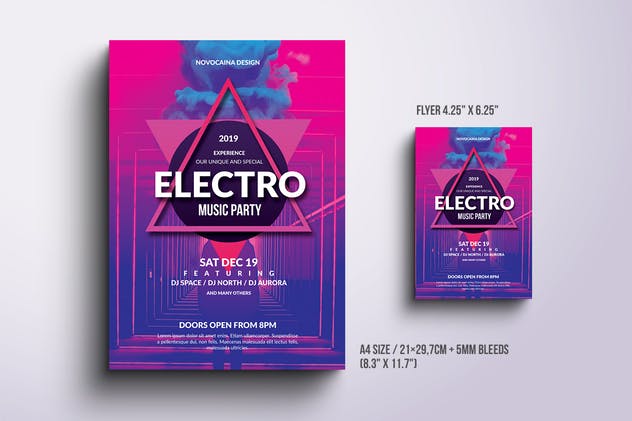 电子音乐派对海报传单设计模板素材 Electro Music Party Poster & Flyer插图(1)