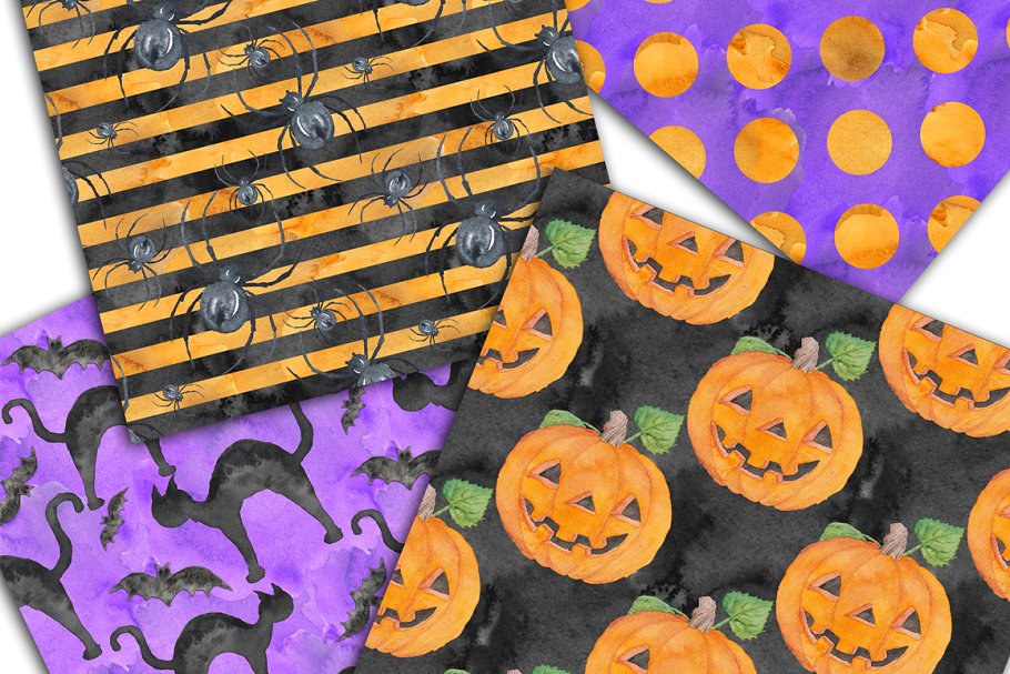 万圣节水彩数码纸张纹理 Halloween Watercolor Digital Paper插图(2)