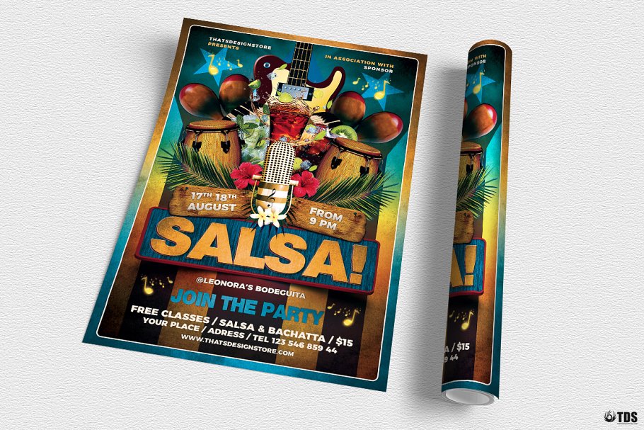 古巴萨尔萨舞曲现场海报设计PSD模板v1 Cuban Live Salsa Flyer PSD V1插图(2)