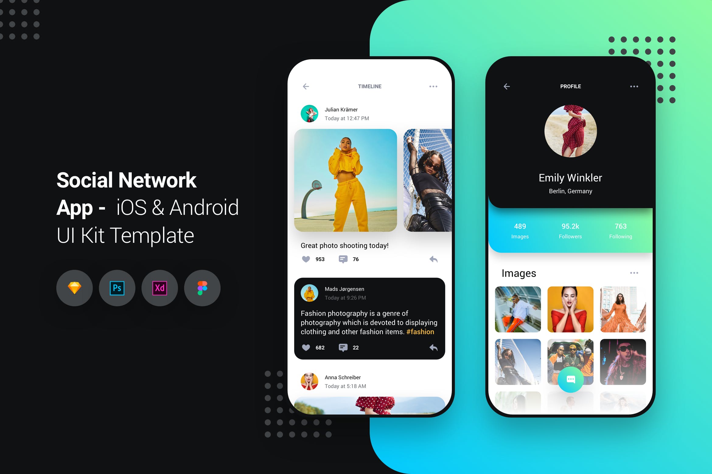 iOS&Android手机社交APP应用UI设计套件模板 Social Network App iOS & Android UI Kit Template插图