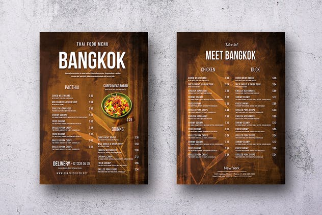 泰式餐厅泰国菜菜单设计模板 Thai A4 & US Letter Single Page Food Menu插图1