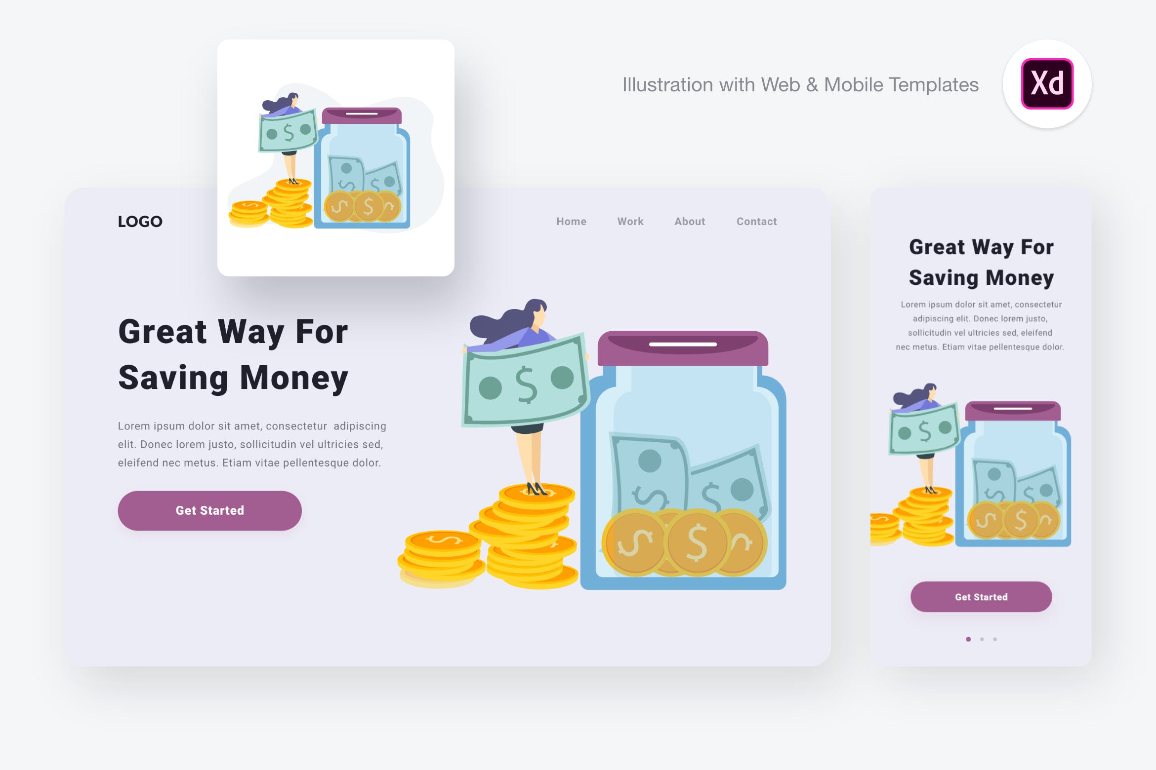 省钱有道矢量概念插画设计素材[XD&SVG] Saving money illustration (Adobe XD & SVG)插图