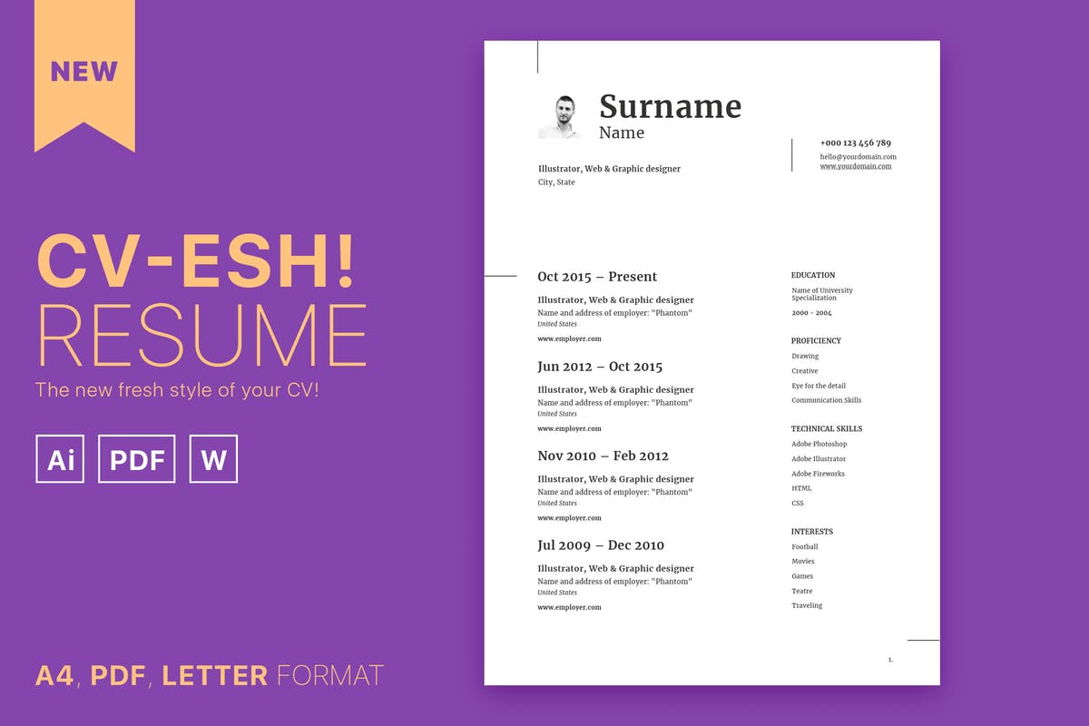 极简主义的个人求职简历模板 CV-esh!插图