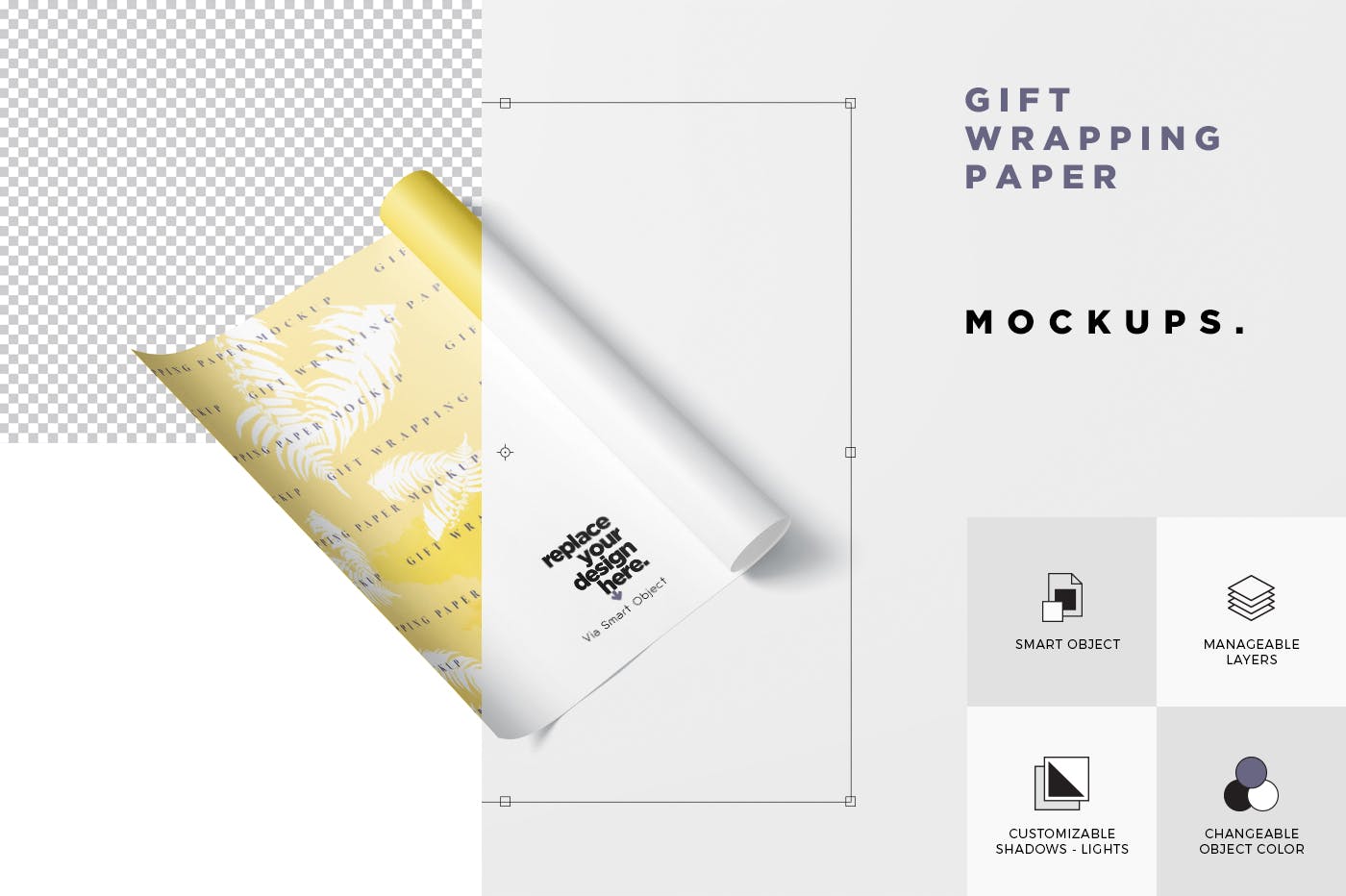 礼品包装纸图案印花设计预览样机模板 Gift Wrapping Paper Mockup Set插图(6)